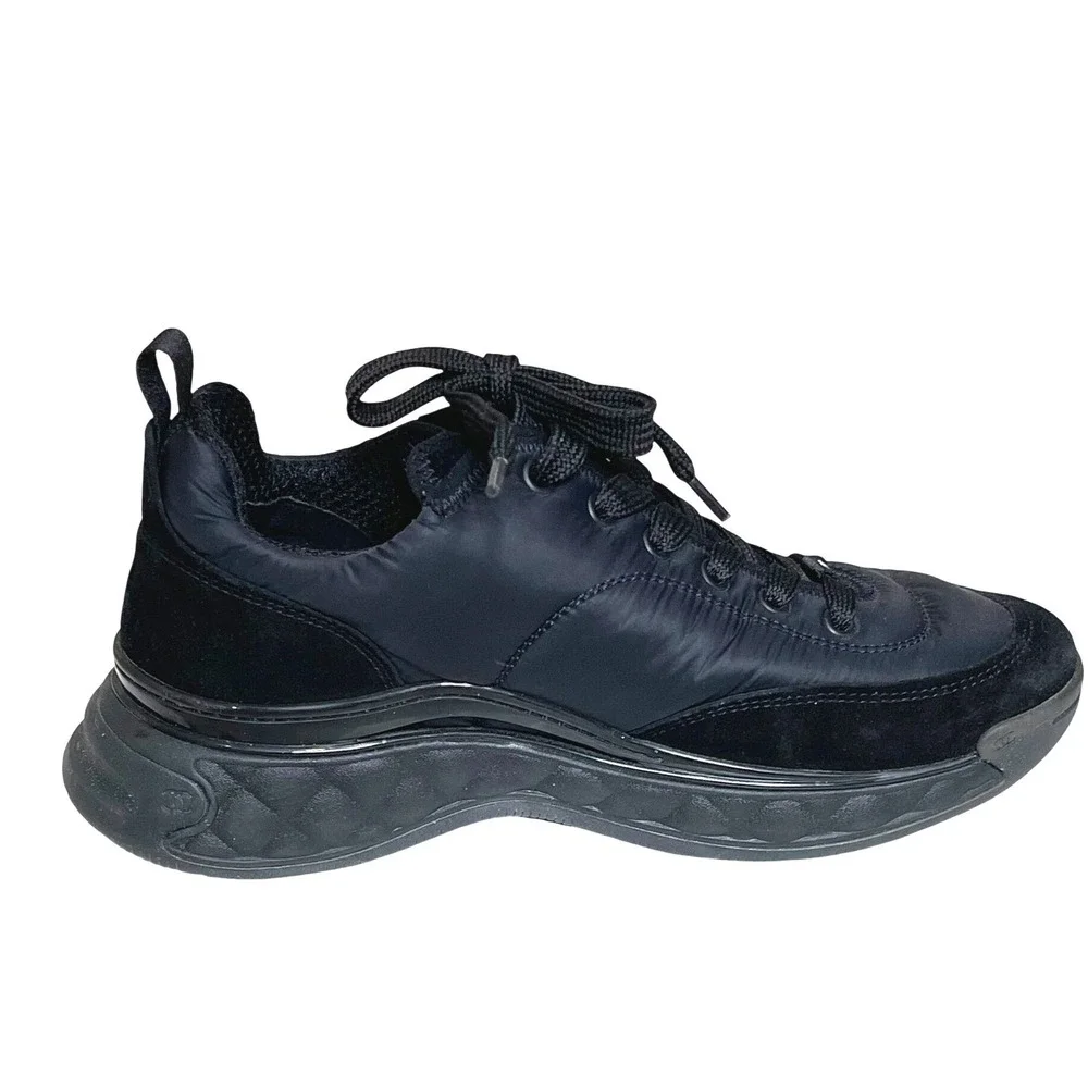 Chanel G38035‎ Black Nylon Suede Sneakers CC Logo Trainer Shoes EU 39 US 8.5