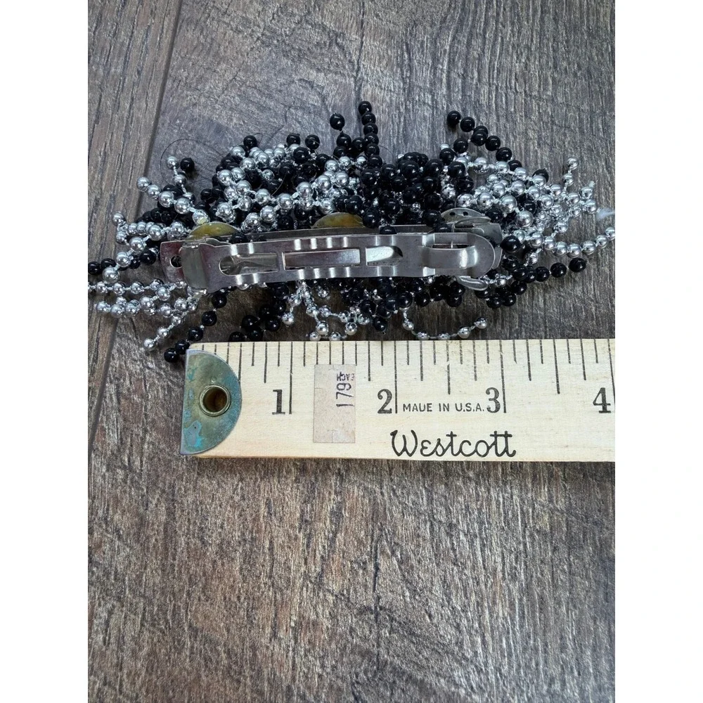 Vintage Hair Barrette Lot French Made Pink Pearlescent Black Silver Beaded