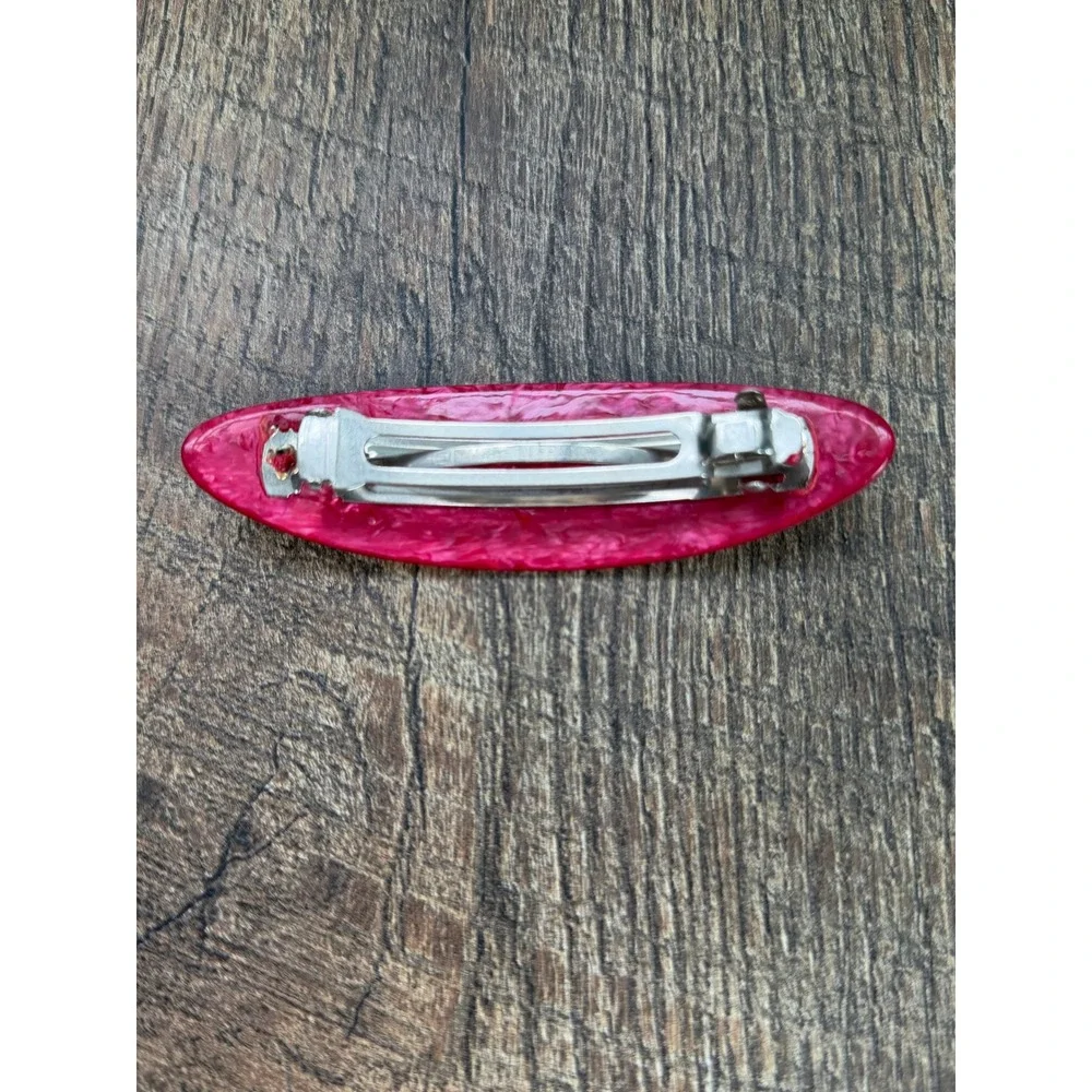 Vintage Hair Barrette Lot French Made Pink Pearlescent Black Silver Beaded