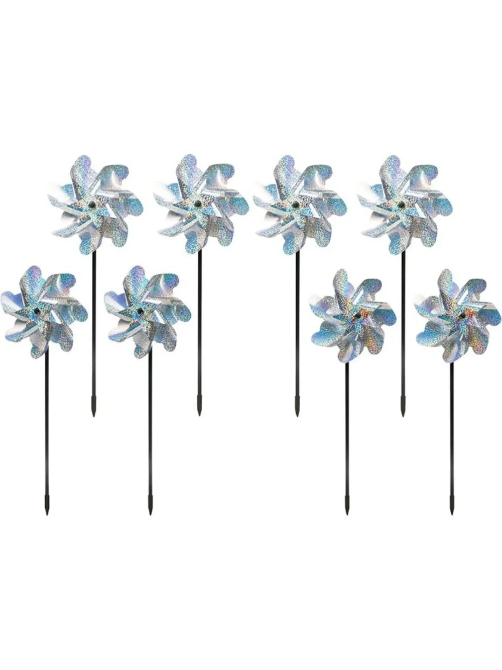 8-Pack Reflective Bird Deterrents - Holographic Windmills for Garden & Yard