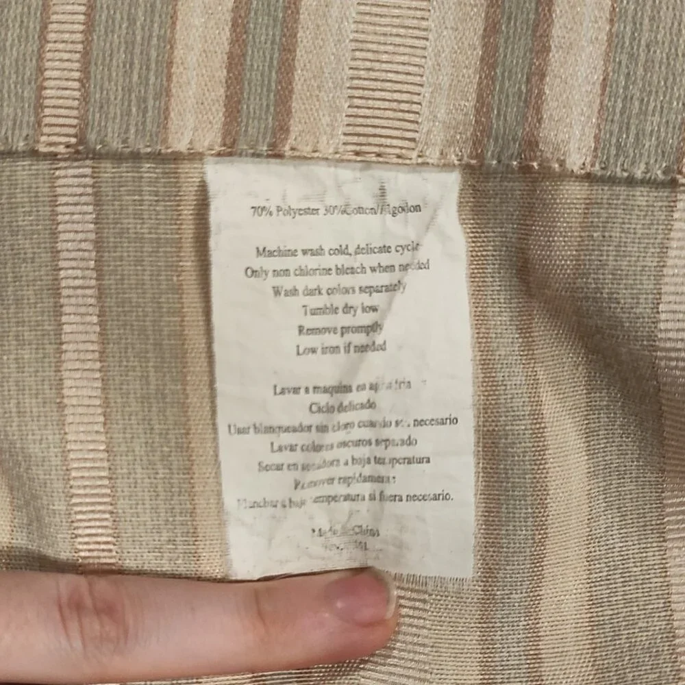 Tan/Beige, Green, Brown Shower Curtain with Shower Liner and Shower Rings Used