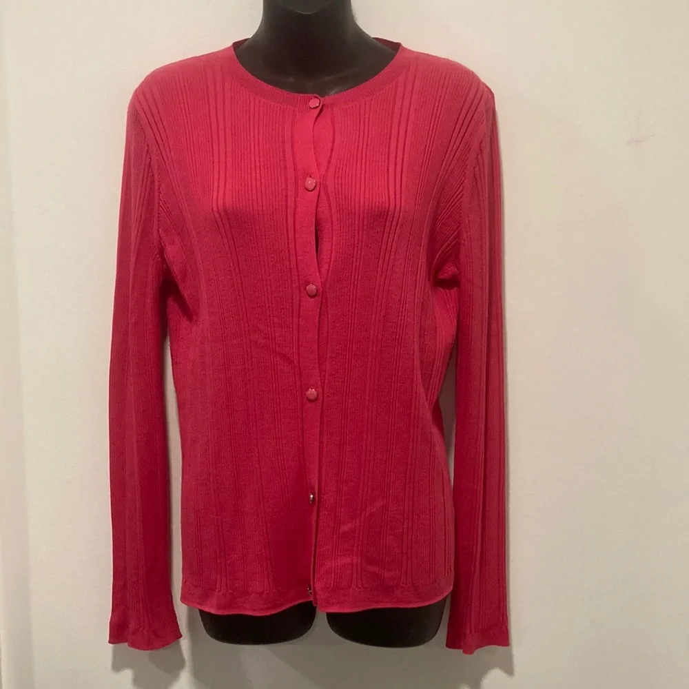 ST. JOHN Hot Pink Cardigan Wool & Silk Size Medium
