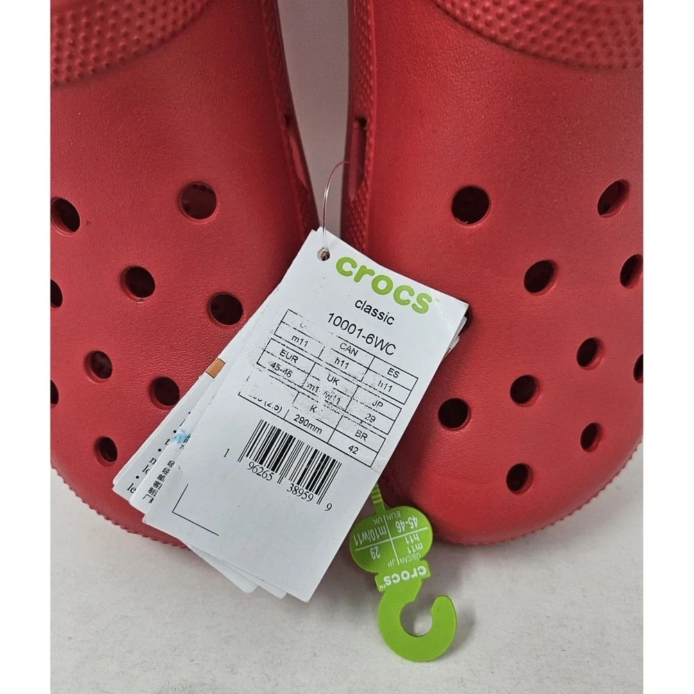Crocs Classic Slip-On Sandals, Varsity Red, Men's Size 11M, 10001-6WC, NEW!
