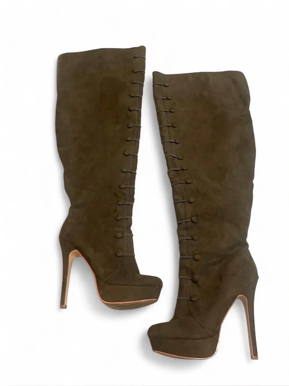 Women's Olive Suede Over-the-Knee Platform Boots Witchy Fairycore