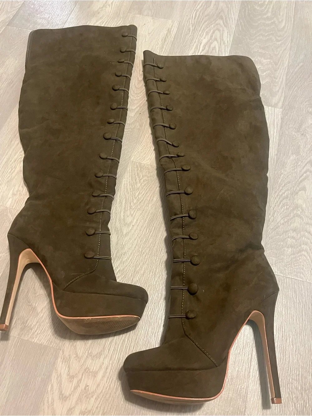 Women's Olive Suede Over-the-Knee Platform Boots Witchy Fairycore