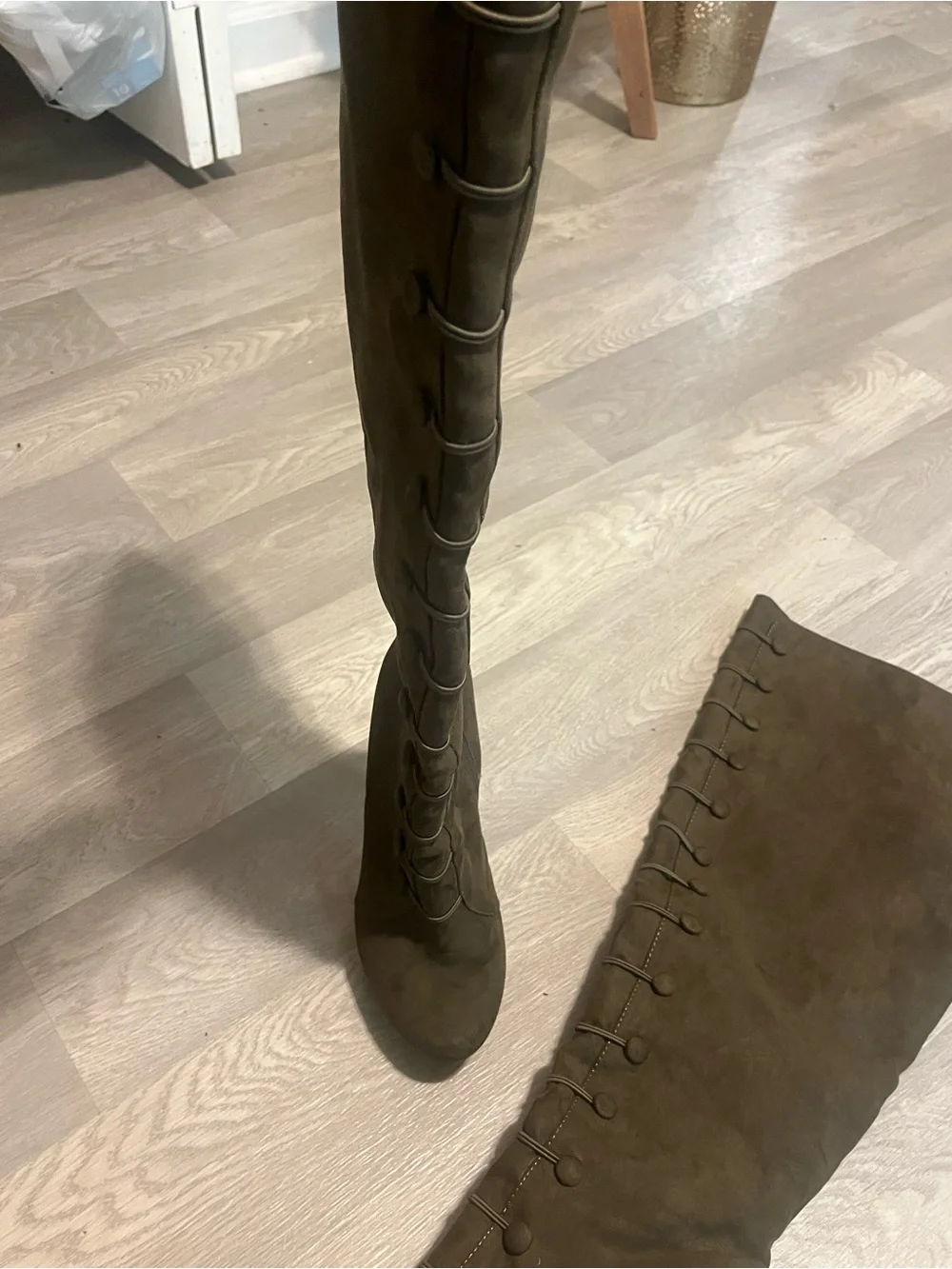 Women's Olive Suede Over-the-Knee Platform Boots Witchy Fairycore