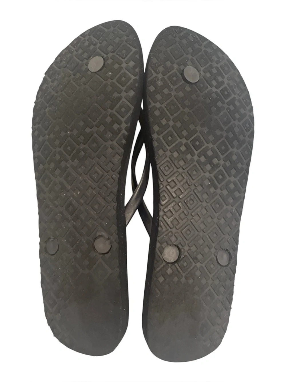 Tory Burch Thin Flip Flops Navy Blue Floral with Gold T Medallion Size 10