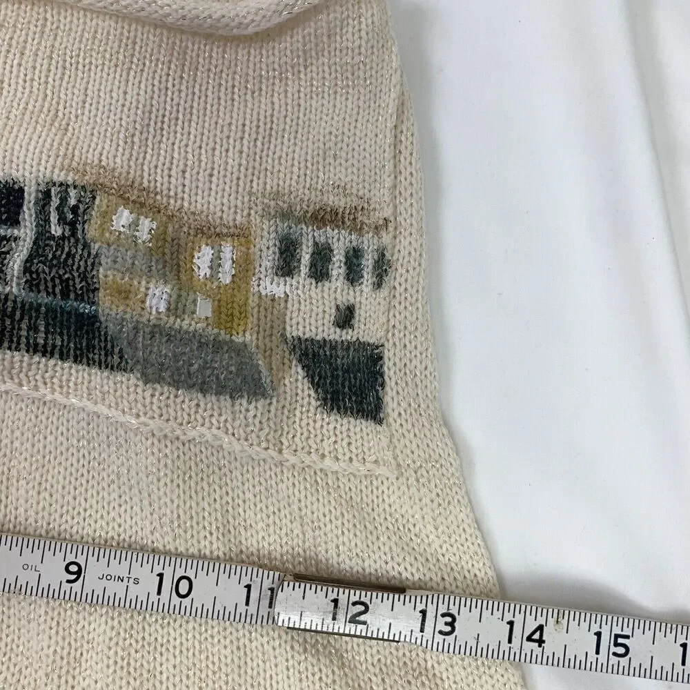Anthropologie Hani Min Hand Painted Merino Wool Scarf Winter Visit Village Scene