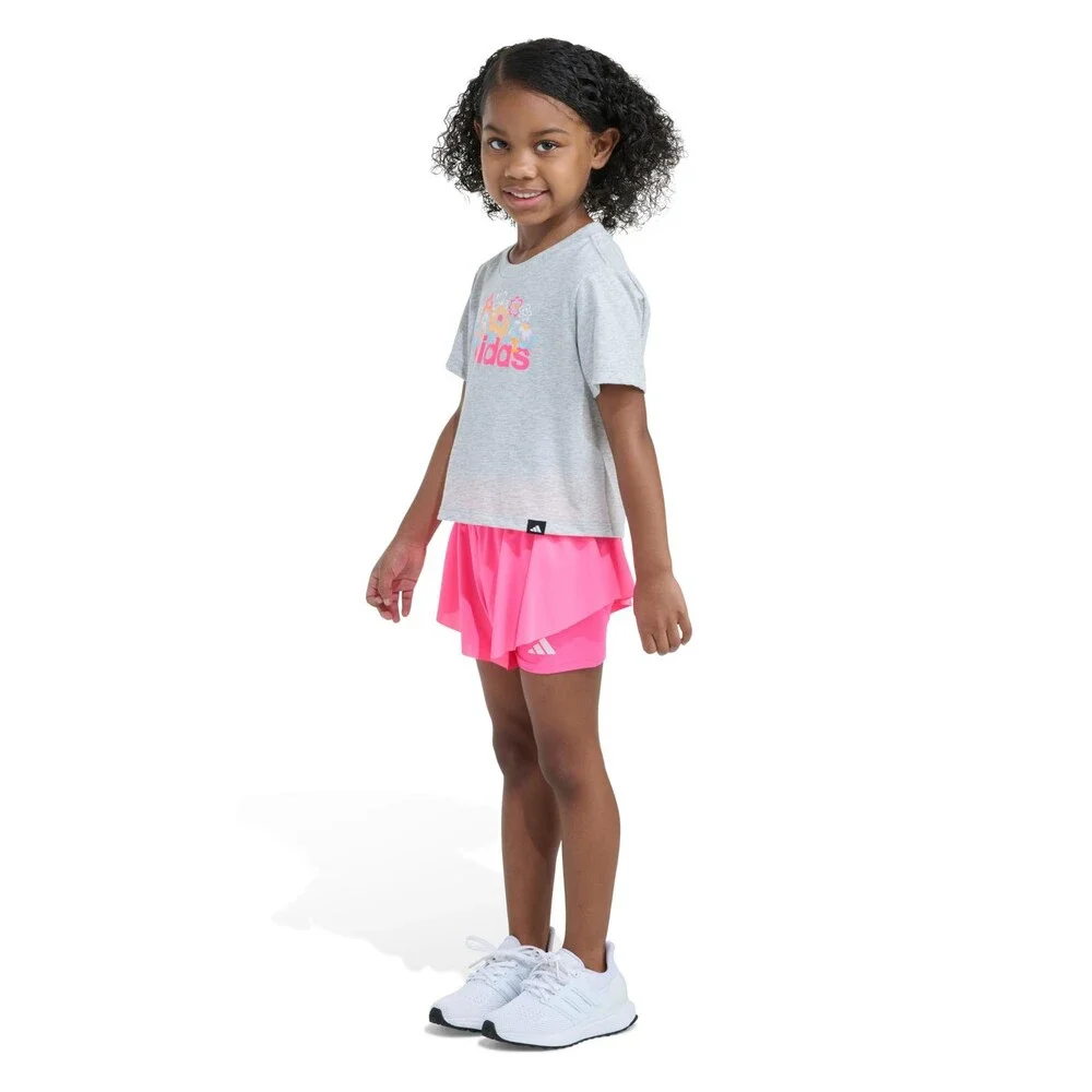 Adidas Girls 2-Piece Short Sleeve Graphic Tee Flowy Set Light Heather Gray 5