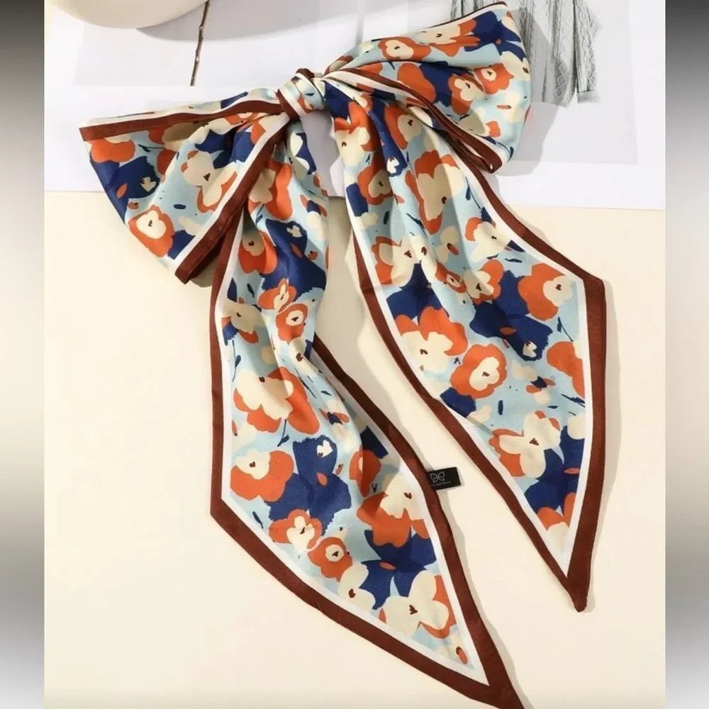 Floral orange Scarf Hair Tie N1359
