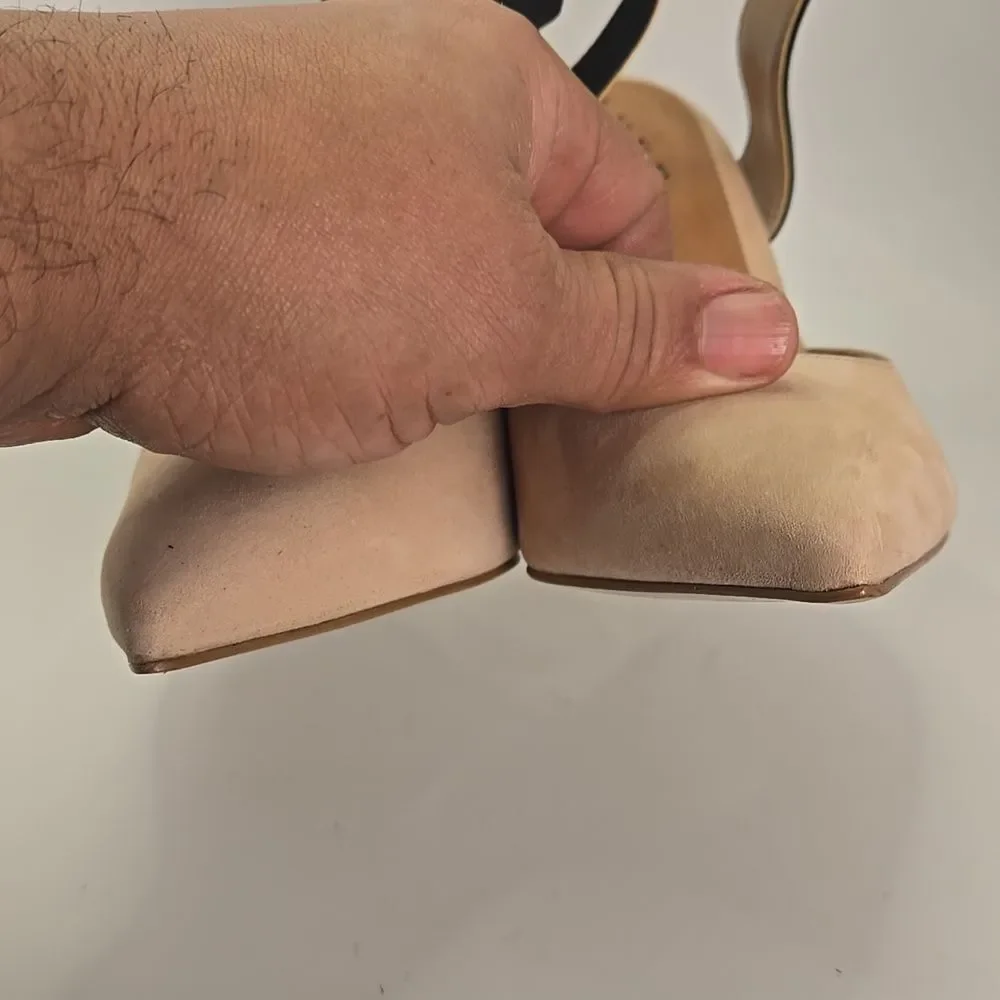 Luxe by JustFab Keane Black and Tan Pointed-Toe Suede Stilettos Heels Sz 8 Chic