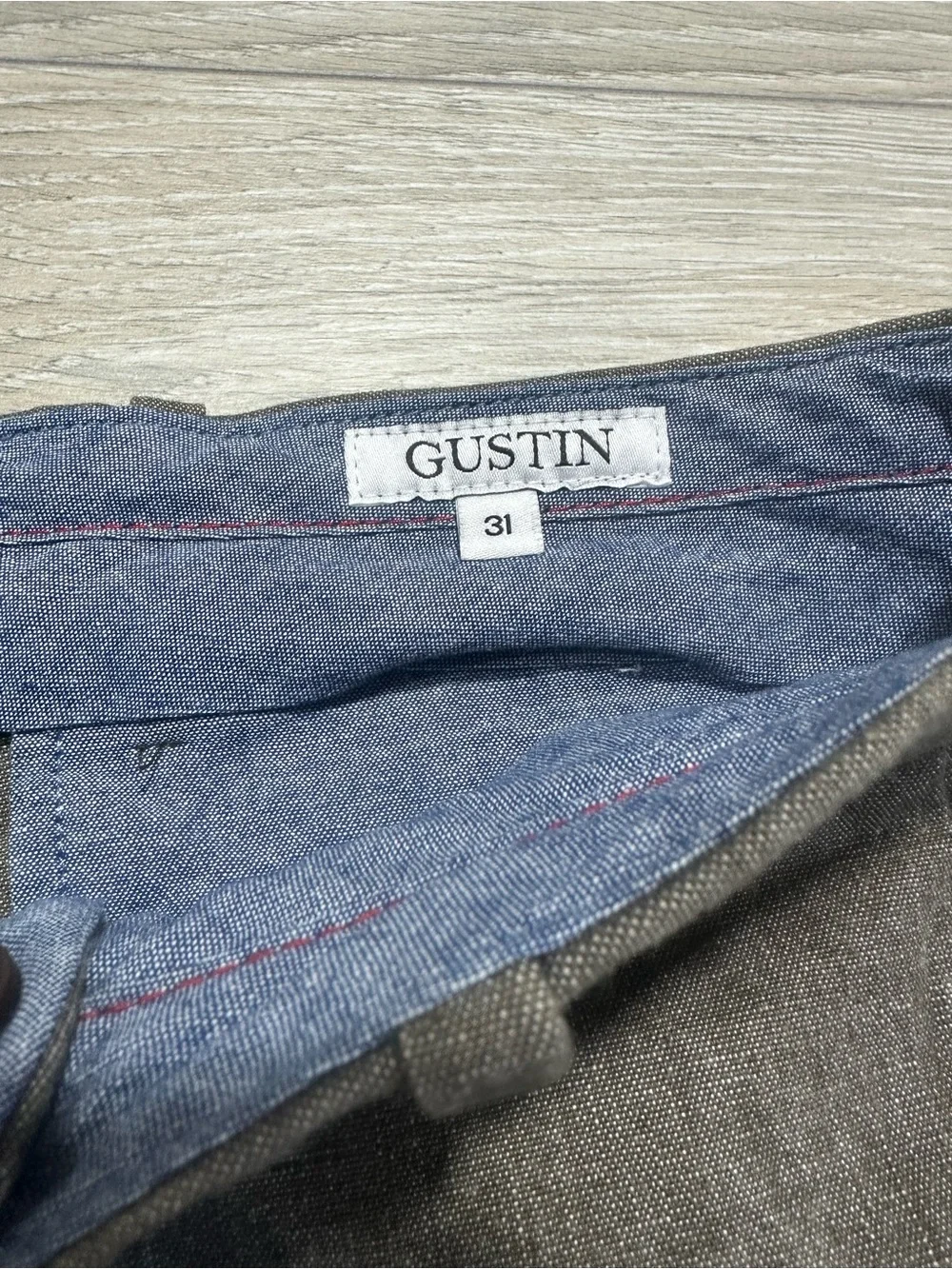 Gustin No. 115 Straight Fit Trousers Brown Chambray Made in USA Size 31