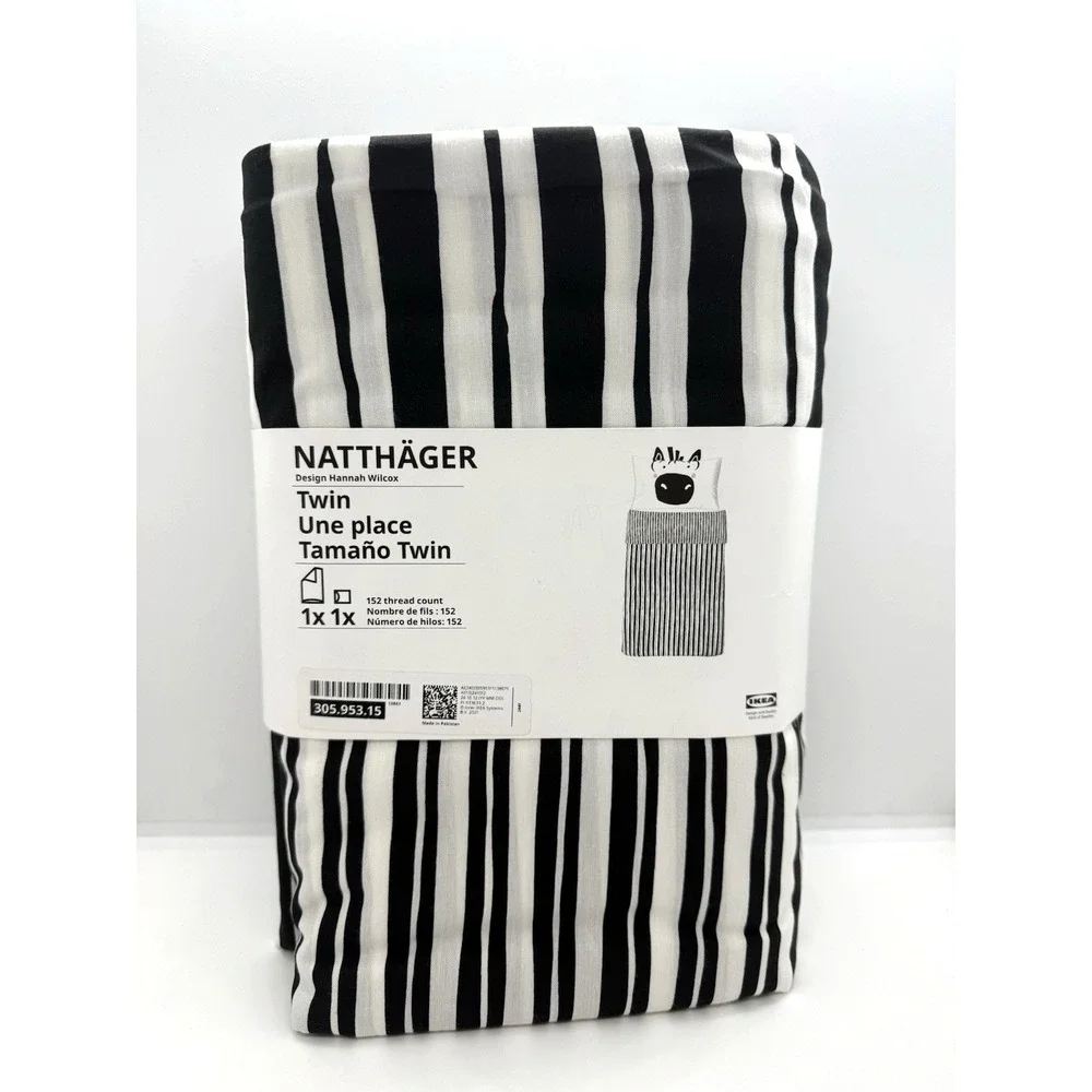 IKEA NATTHAGER Twin Duvet Cover And Pillowcase Black White Zebra 305.953.15