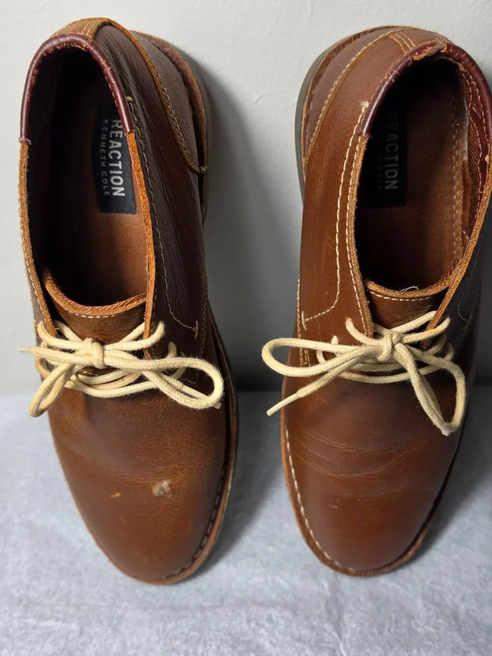 Kenneth Cole Reaction Desert Sun Men's Tan Cognac Brown Leather Chukka Boot #9.5