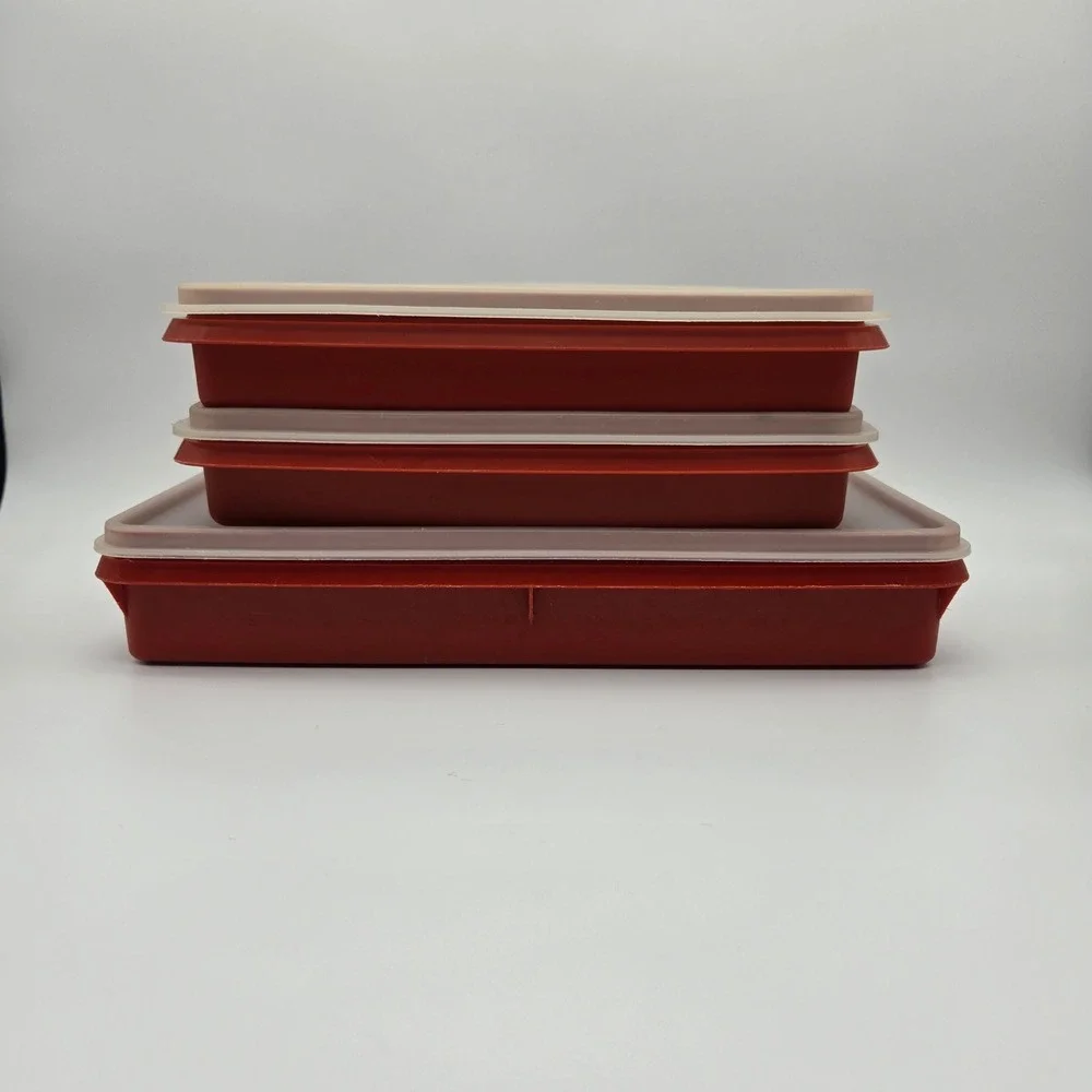 Tupperware Food Storage Containers Set 3 Red Vintage Kitchen Mid-Century Modern