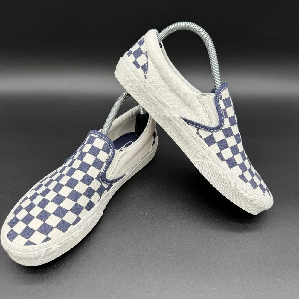 Vans Classic Slip-On Checkerboard Navy Blue White Skate Shoes Mens 8 Womens 9.5