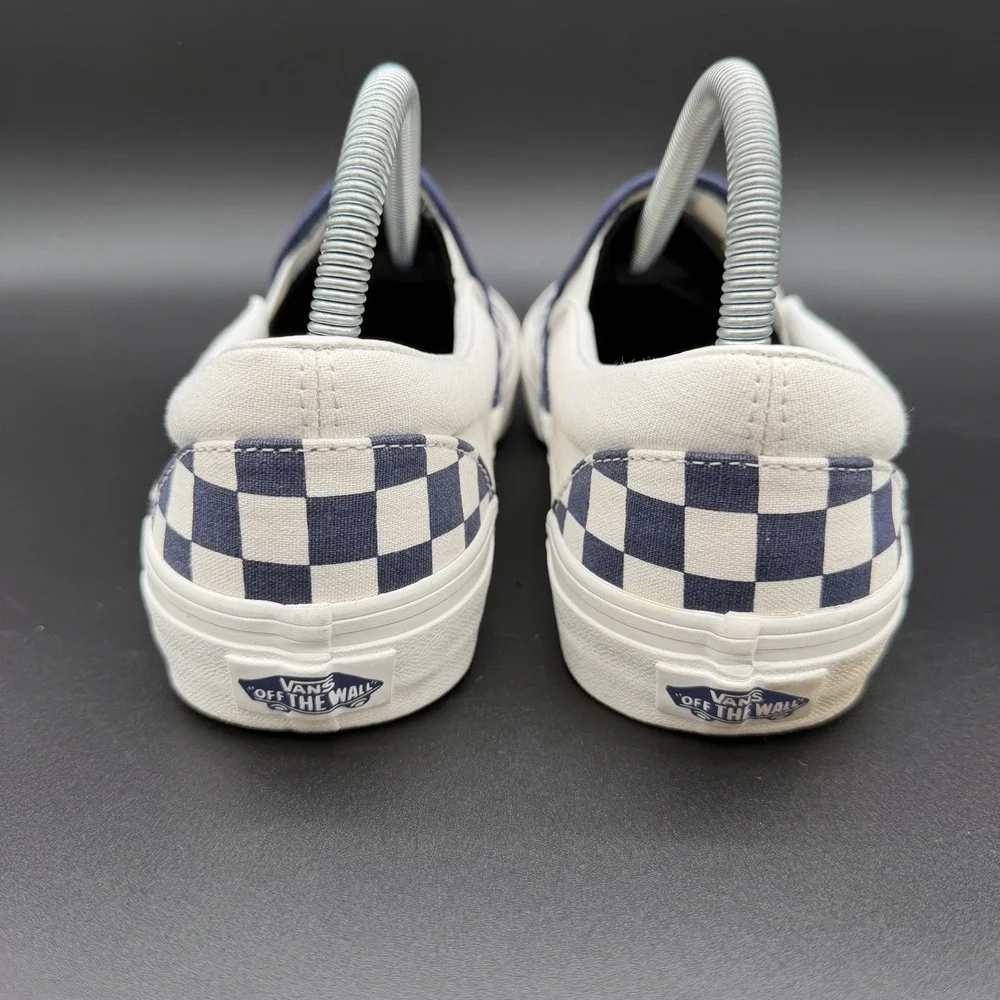 Vans Classic Slip-On Checkerboard Navy Blue White Skate Shoes Mens 8 Womens 9.5