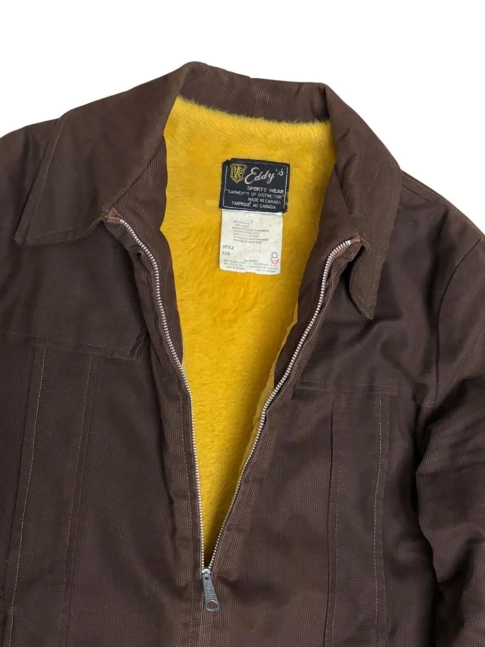RARE 70s Vintage EDDY'S Corduroy Jacket Faux Fur Retro Chore Coat Mens Large