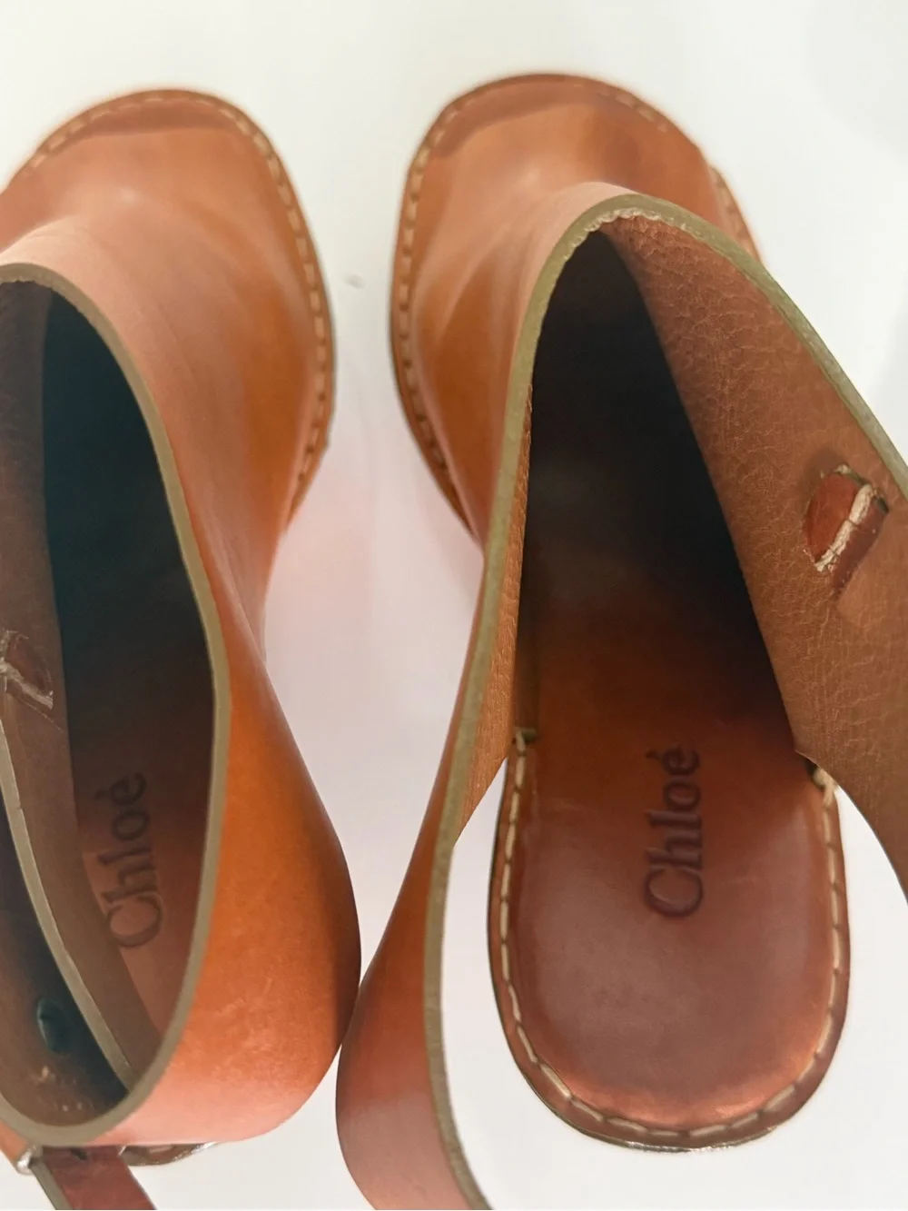 Chloé Tan Leather Peep-Toe Platform Sandals