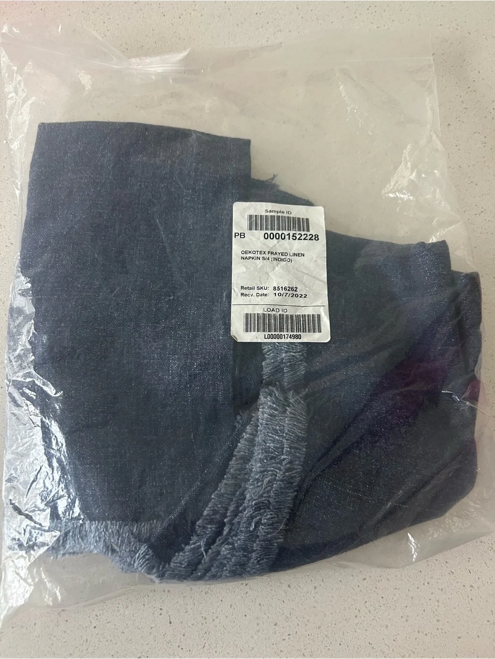 Pottery Barn Frayed Oversized Linen Napkins Denim Blue Set of 4 NWOT