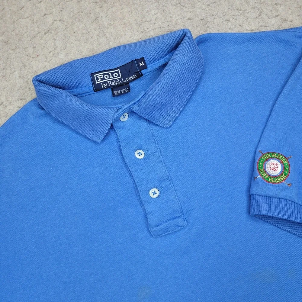Vintage Polo Ralph Lauren Shirt Mens M Blue Short Sleeve Golf Logo USA‎