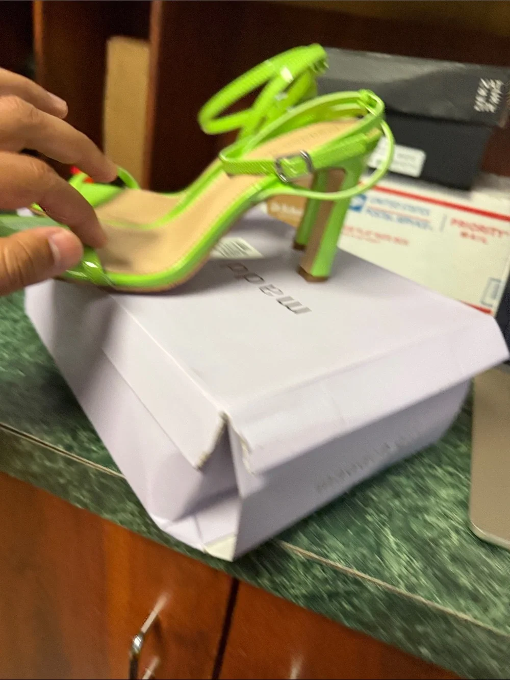 Madden Girl Neon Green Patent T-Strap Heels