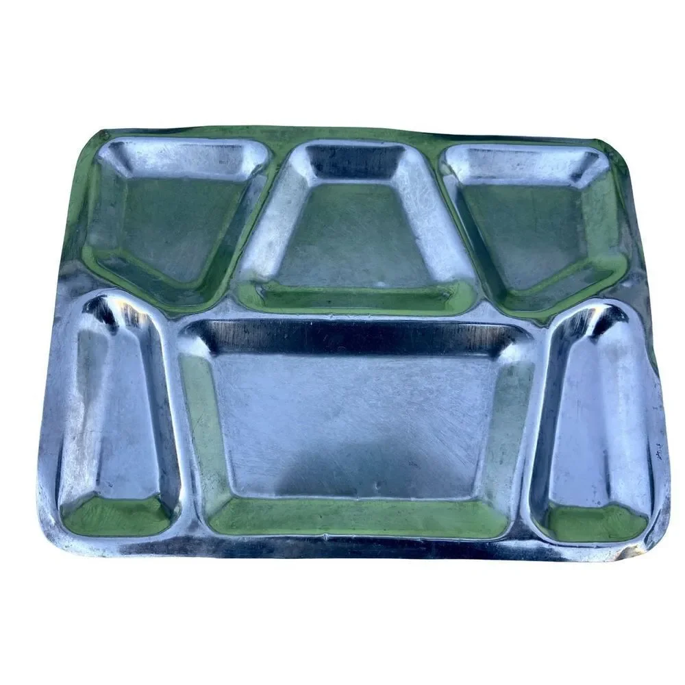 1 Vintage US Military GI Stainless Steel 6 Compartment Mess Hall Tray