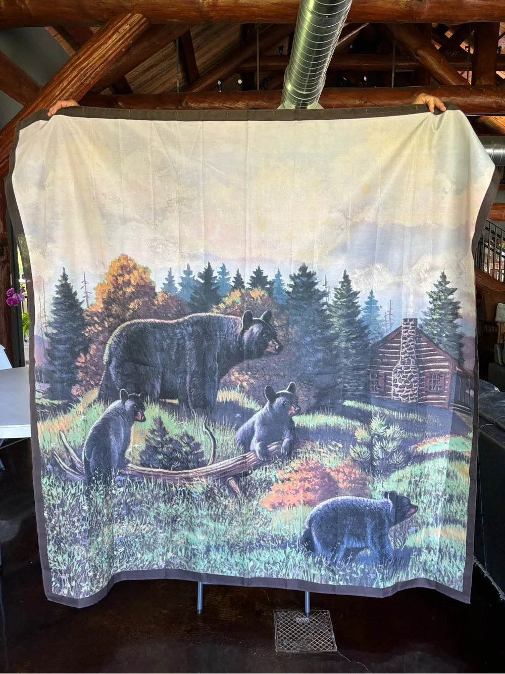 Black Bear Lodge Bear Family Shower Curtain – Rustic Cabin Lodge Bathroom Decor
