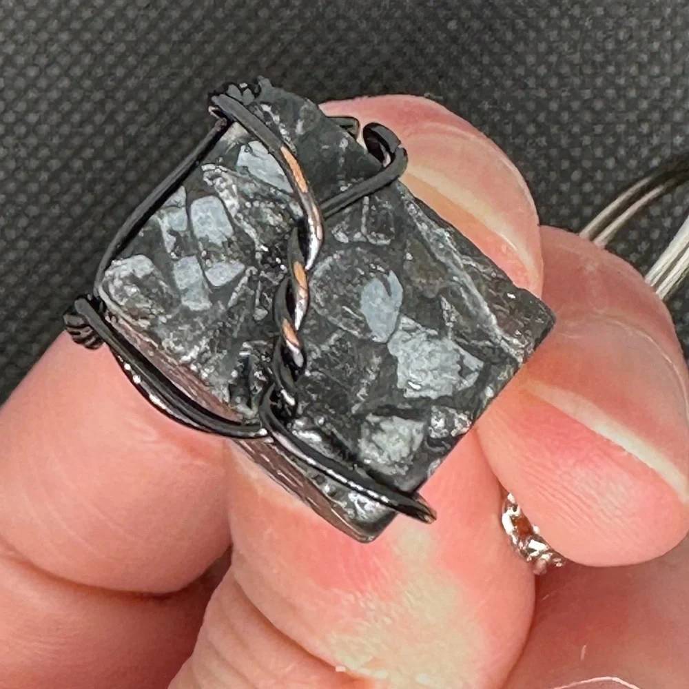 Snowflake Obsidian keychain handmade distressed black wire