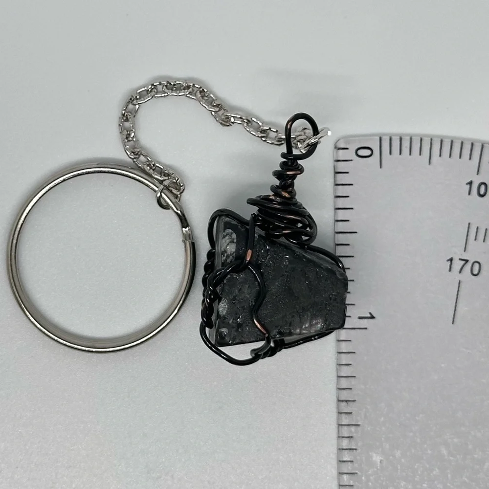 Snowflake Obsidian keychain handmade distressed black wire