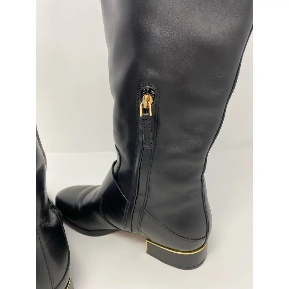 Tory Burch Sofia Riding Boot 6.5, Tall Black Leather Gold Buckle