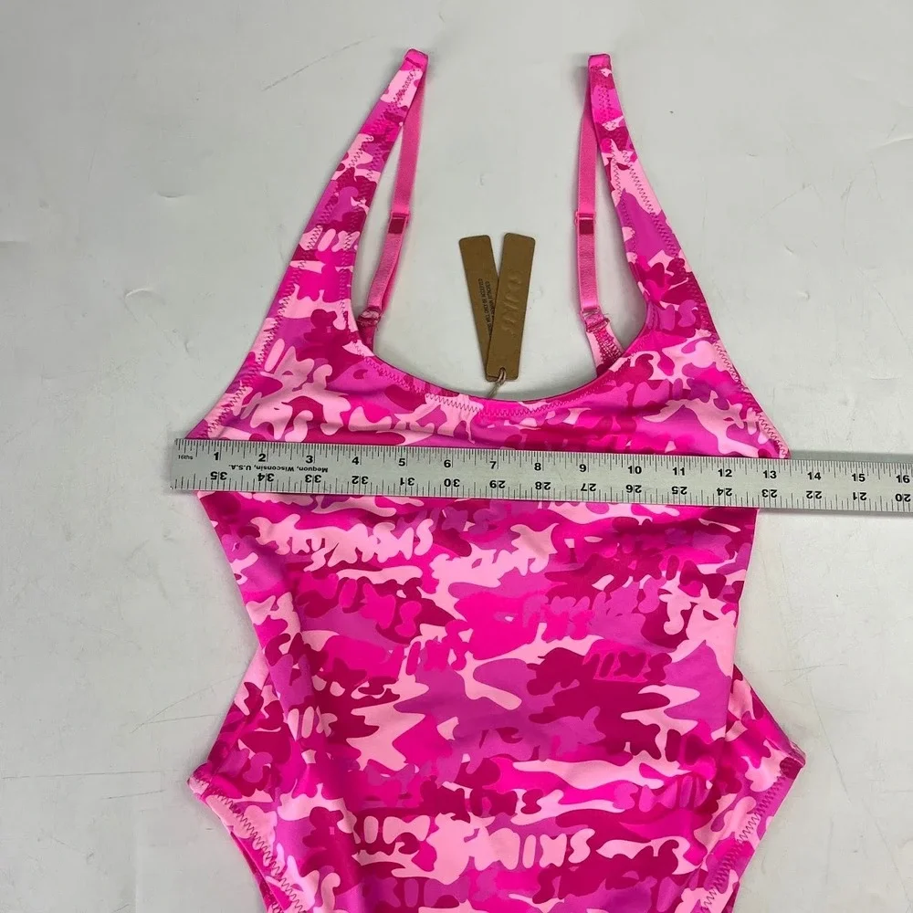 SKIMS Recycled Swim Scoop Neck One Piece Pink Camo Swimsuit Women's M NWT