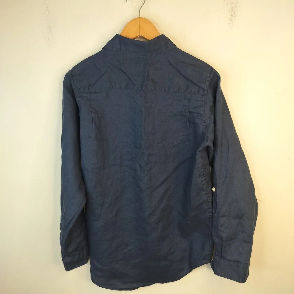 The Children's Place Linen Button Down Shirt Kids Boys XL 14 Tab Sleeve Navy