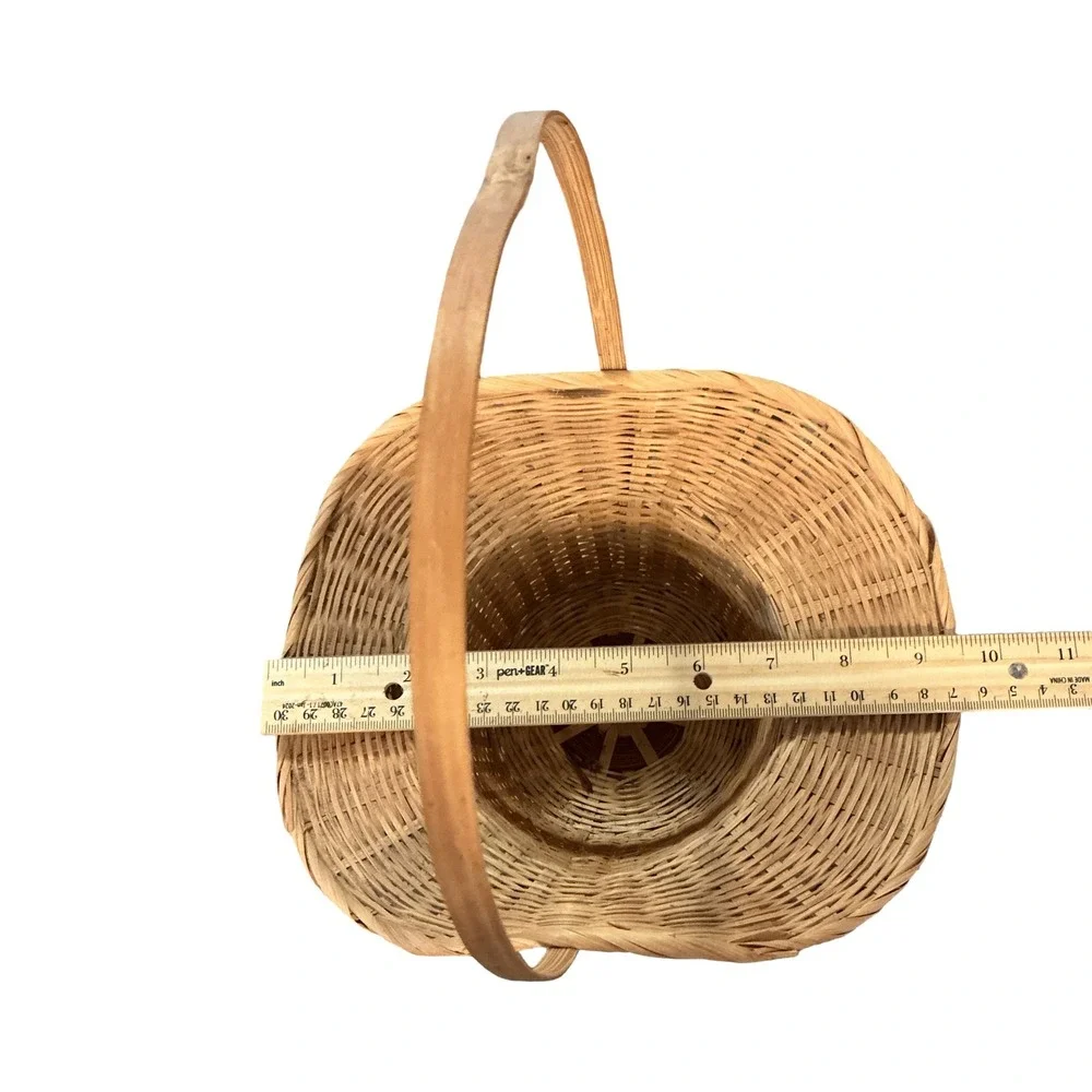 Vintage Woven Wicker Cowboy Hat Basket with Handle Rustic Farmhouse Decor 12in