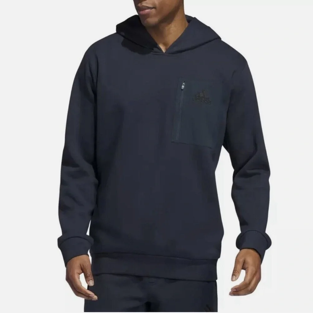 Adidas Sweatshirt Navy Blue Hoodie Chest Zipper Pocket Large