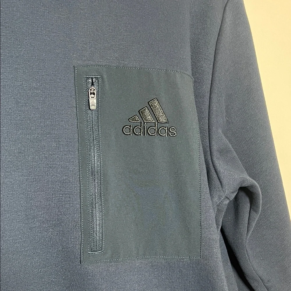 Adidas Sweatshirt Navy Blue Hoodie Chest Zipper Pocket Large