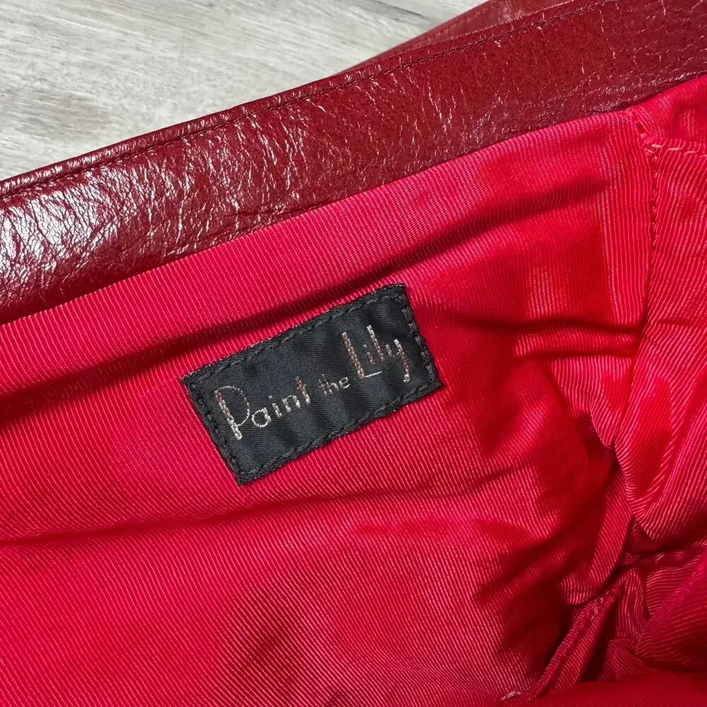 Vintage Paint the Lily Red Leather Tapestry Shoulder Bag Toile