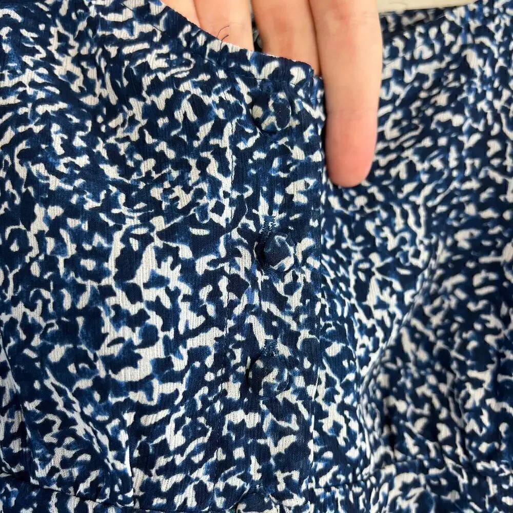 Madewell Blue Indigo Bengali Blockprint Chiffon Sweetheart Lined Blouse Size 2