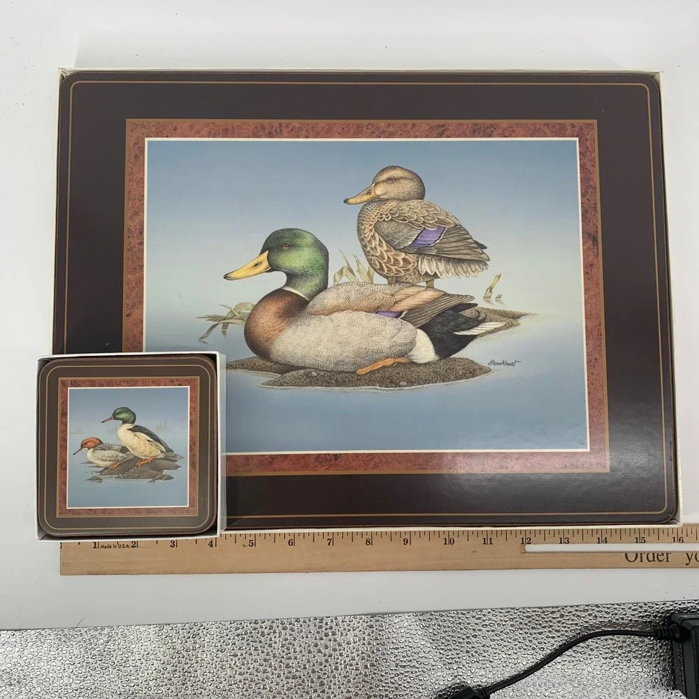 Pimpernel Duck Waterfowl Placemats & Coasters Set Cork Backed Vintage England