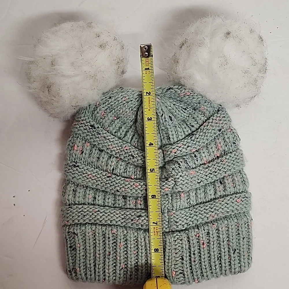 D&Y David And Young Kids Adirable Knit Hat with Pom-Poms - Light Green