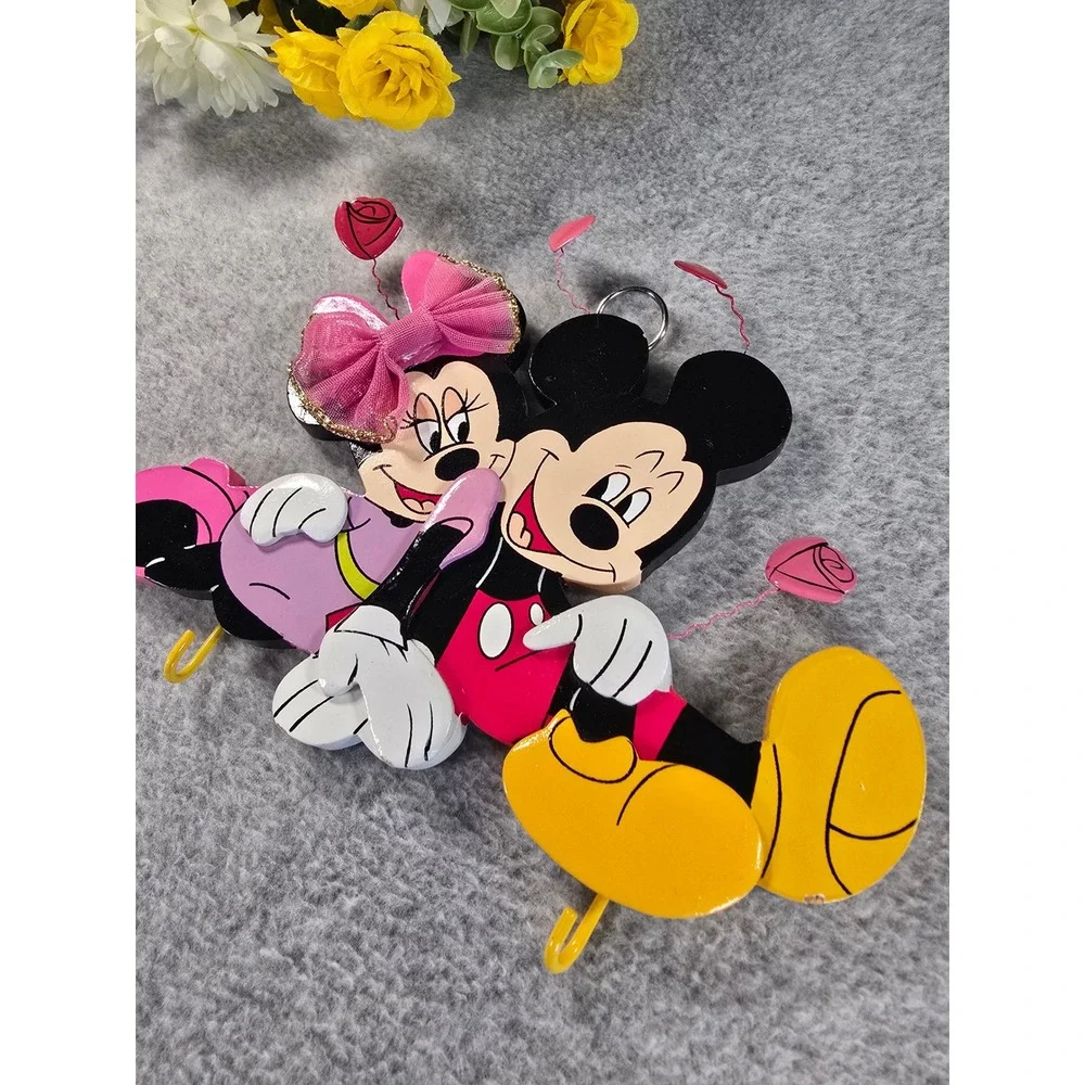 Disney Mickey and Minnie Mouse Wood Wall Hanging Key Holder Love Heart Decor Y2K