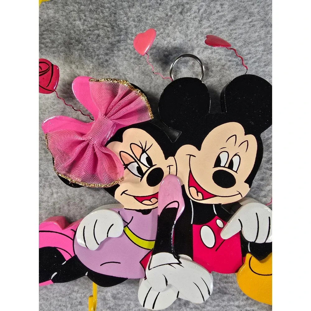 Disney Mickey and Minnie Mouse Wood Wall Hanging Key Holder Love Heart Decor Y2K