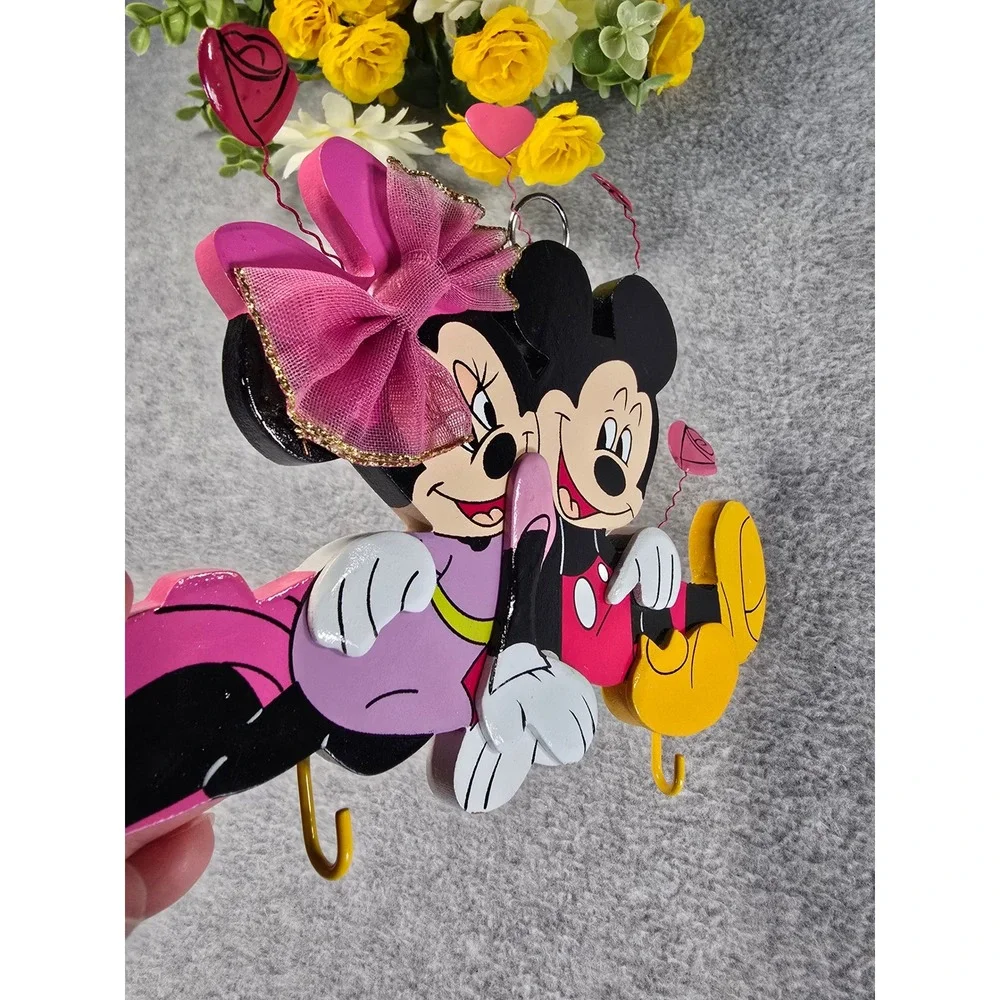 Disney Mickey and Minnie Mouse Wood Wall Hanging Key Holder Love Heart Decor Y2K