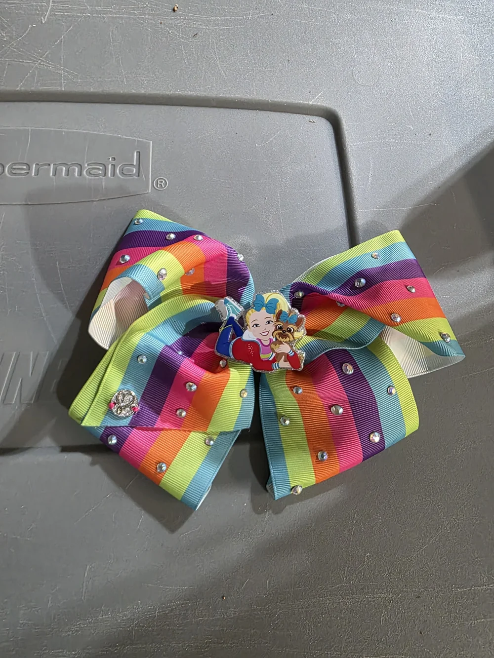 JoJo Siwa Rainbow Striped Bow Hair Clip with Rhinestones