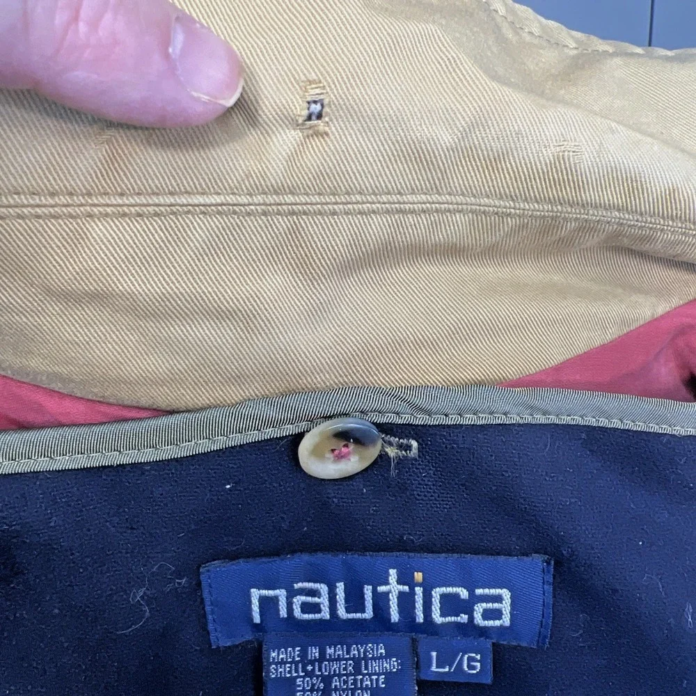 Vtg 90s Nautica Car Coat Mens Large Beige Cotton Blend Button-In Liner Fall 1991
