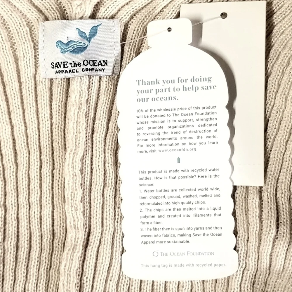 New Save the Ocean Beige Ribbed Kimono Boxy Stretch Open Front Cardigan one size