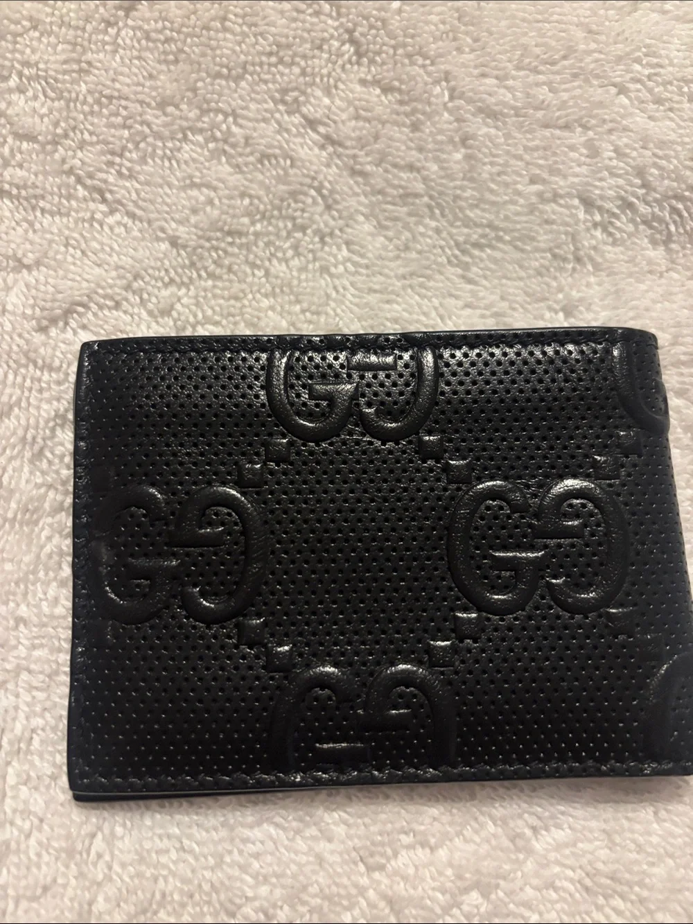 Gucci Black Perforated GG Embossed Leather Wallet