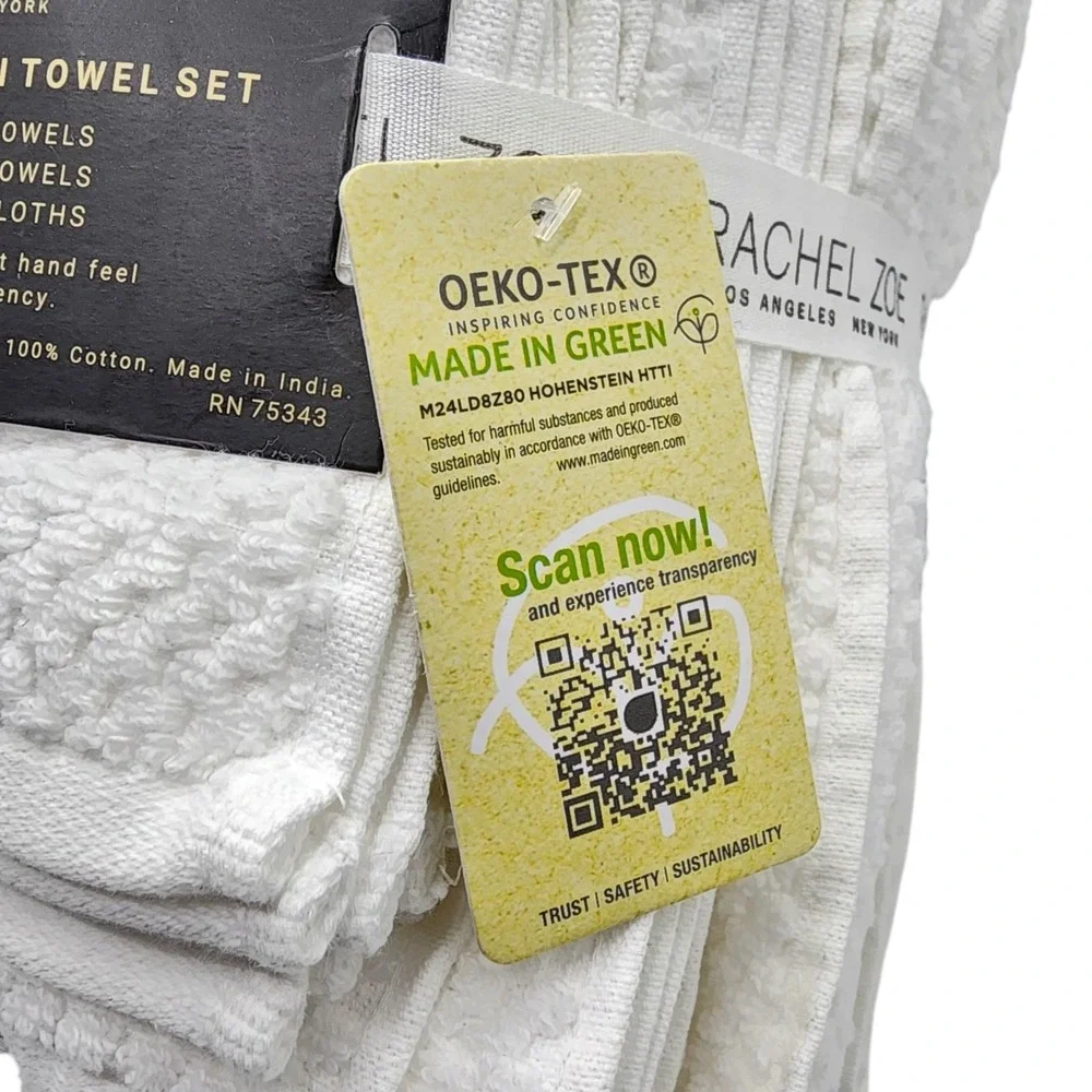 Rachel Zoe 6pc White Cotton Towel‎ Set 2 Bath 2 Hand 2 Washcloths