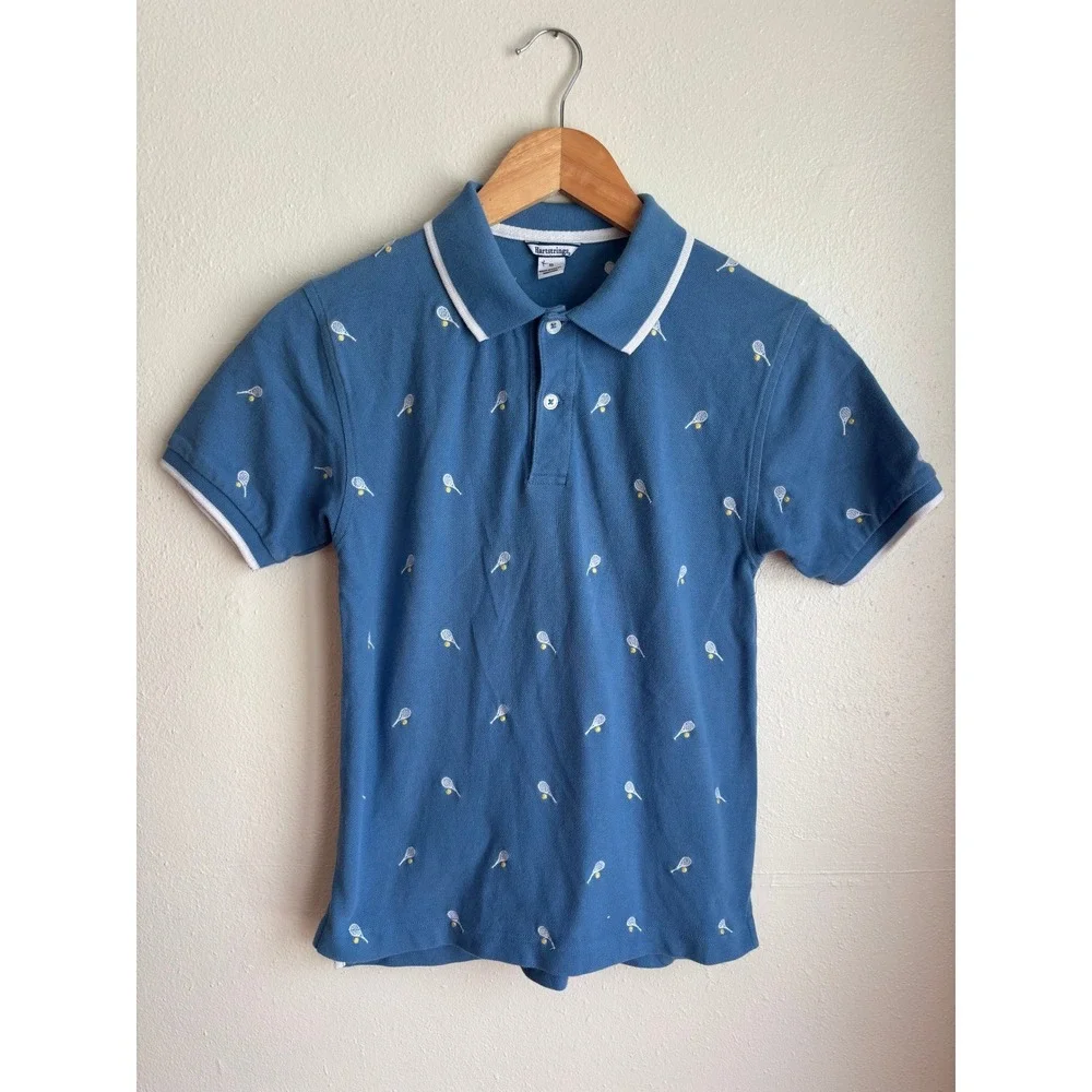 Hartstrings Kids Blue Tennis Print Short Sleeve Polo Shirt‎ Size 10