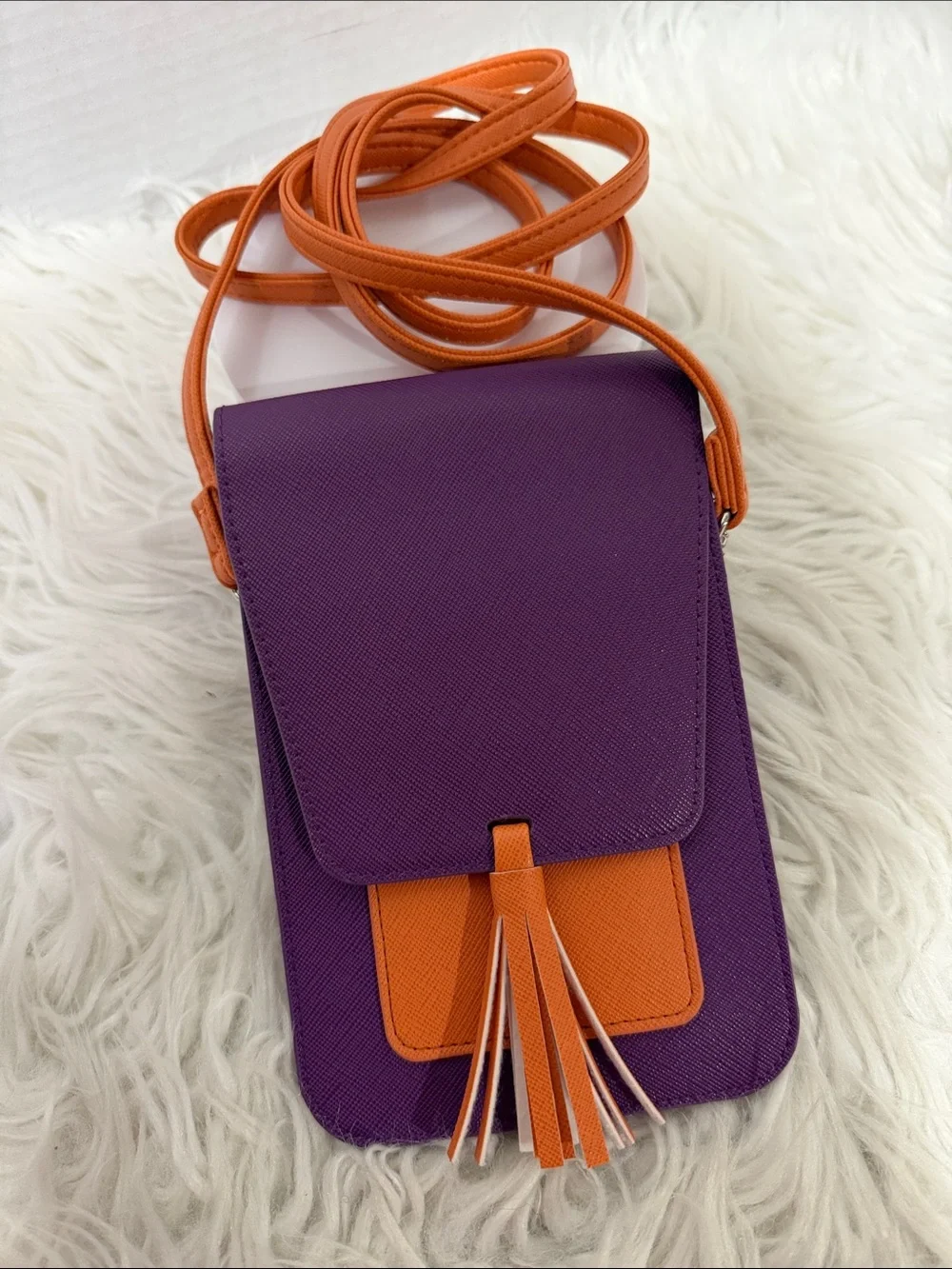 HARPER Crossbody Bag/Phone Pouch in Purple and Orange- Lightweight Tassel